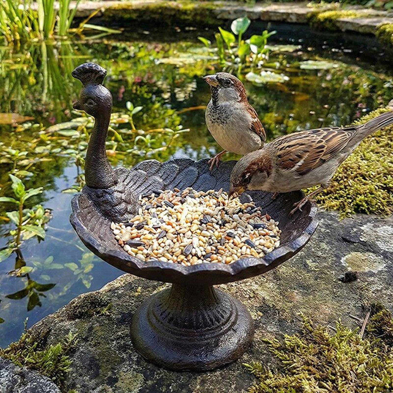 Abbeveratoio per Uccelli, Mangiatoia per Uccelli da Esterno, in Ghisa, con Finitura Anticata, Facili da Montare, Adatte per Uso Esterno, Balconi e Giardini(A)