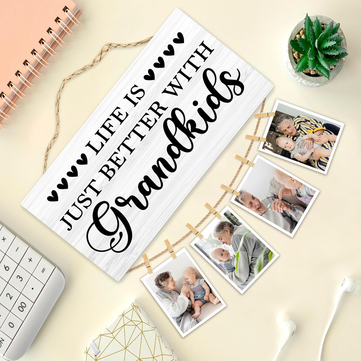 Grandkids Grandparents Picture Frame Photo Hanging Display, Grandparents Grandma and Grandpa Gifts, Life Is Better with Grandkids Picture Board Photo Holder for Wall Decor - Image 6
