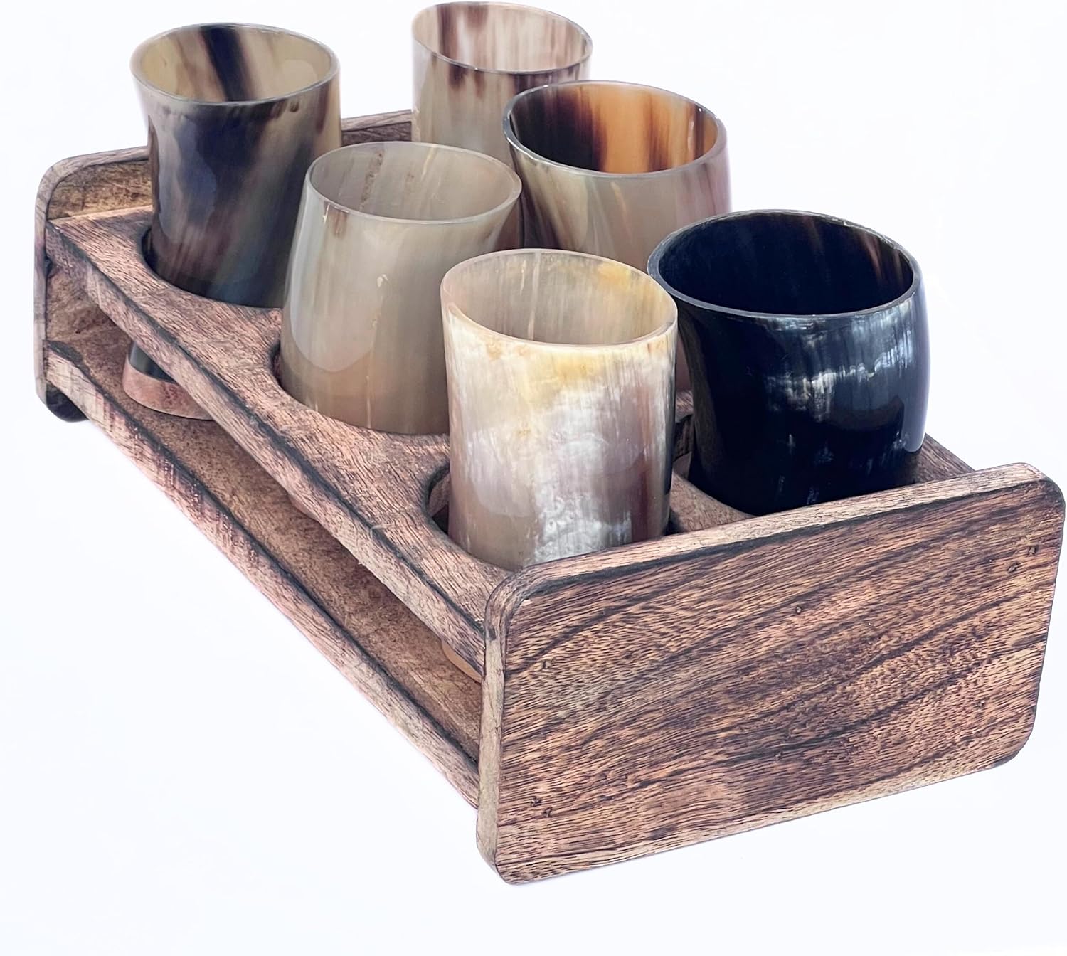 Handcrafted Authentic Medieval Viking Drinking Horn Vessel Beer Glasses Wooden Holder Ale Mead Wine Horn Glasses Set Of 6