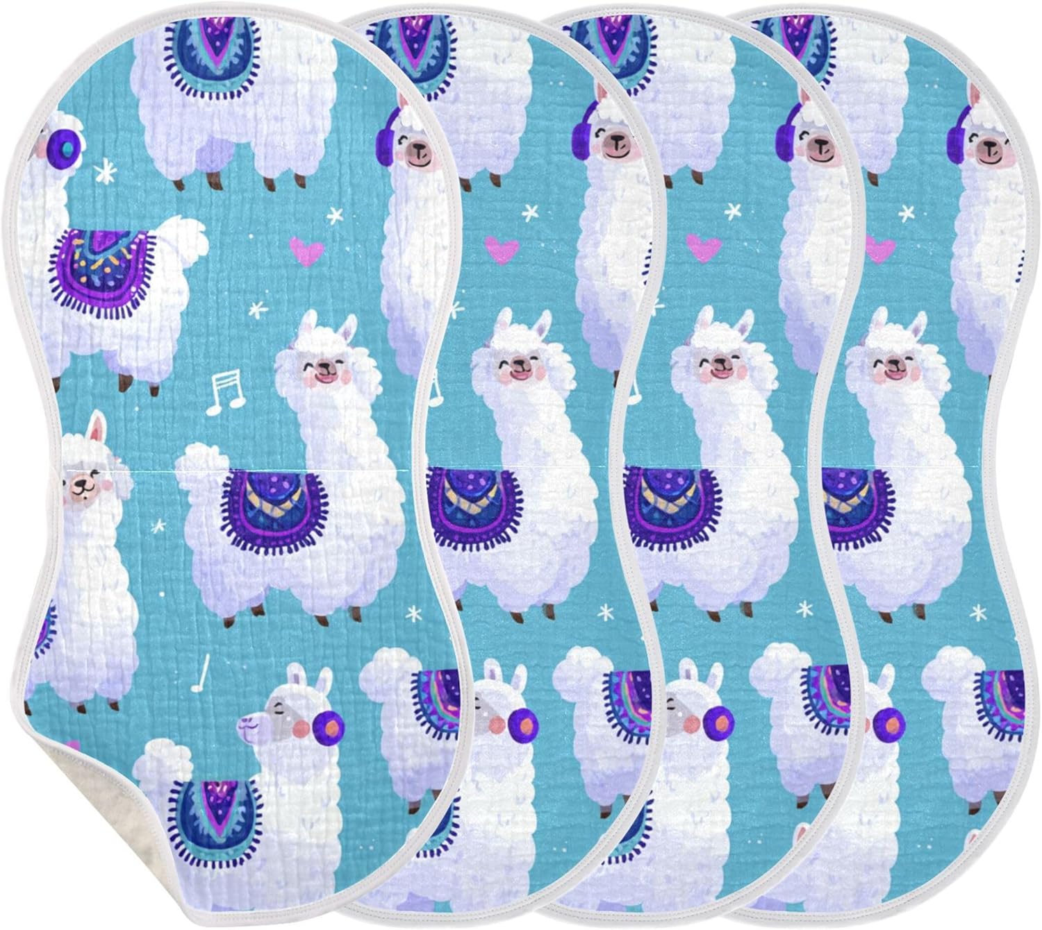 Cartoon Music Llama Burp Cloths Baby Boys Girls Absorbent Soft Cotton Burping Cloths Rags 4 Pack