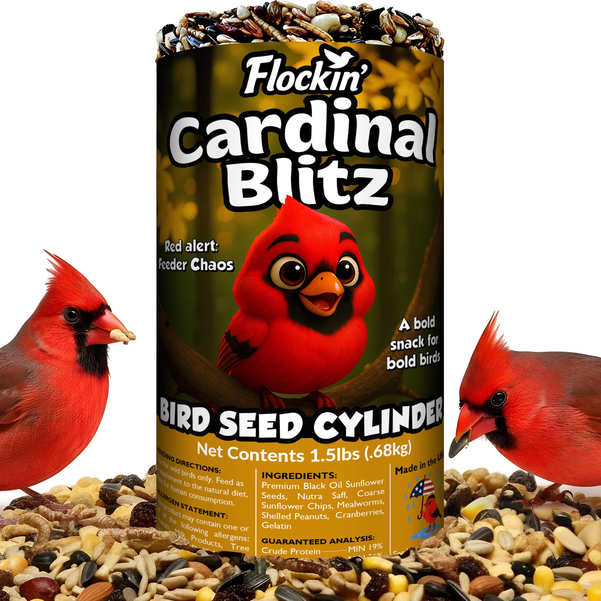 Cardinal Bird Seed Cylinders with Hole – Premium Cardinal Bird Seed Mix Curated for Cardinals & Also Loved by Blue Jays & Woodpeckers – Long Lasting, All Natural, No Fillers, USA Made (4