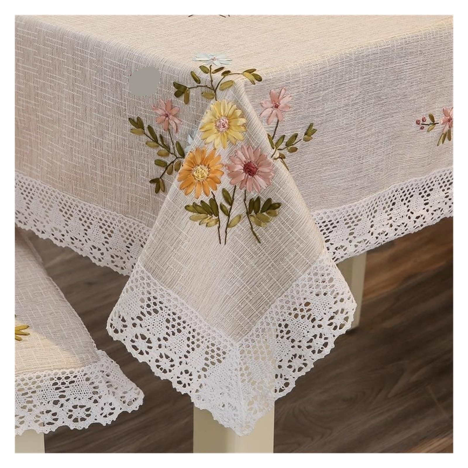 NJIEzhao Embroidered Lace Tablecloth Embroidered Cotton Linen Tablecloth Rectangular White Lace Tea Table Cloth Art Cover European Countryside Living Room(Kahaita flower 110 * 160)