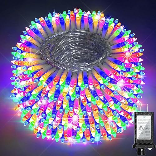 Guirnalda de luces navideñas de 1500 led y 470 pies, 12 modos de iluminación, temporizador con memoria, enchufable, impermeable, cable transparente,