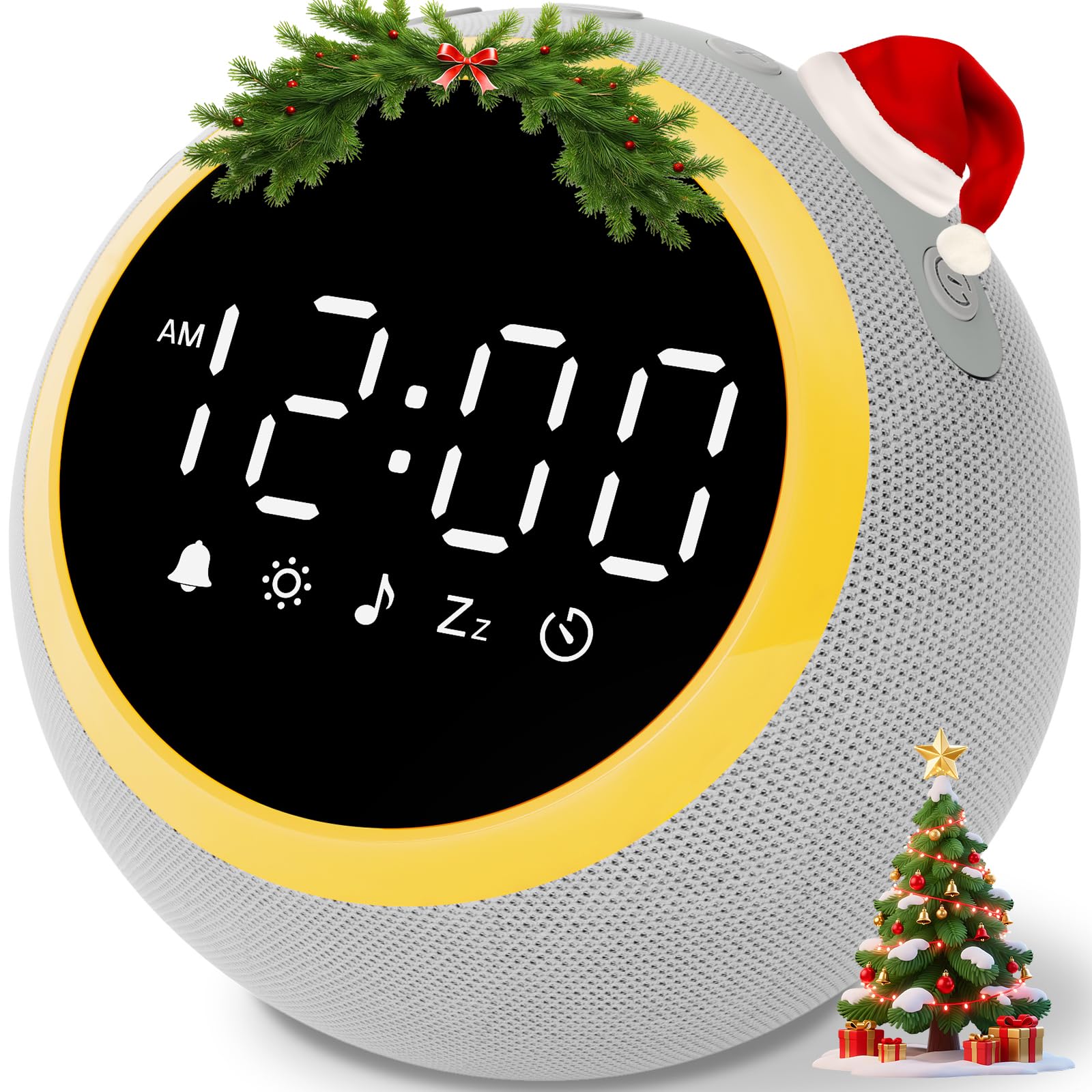 Sound Machine Alarm Clock for Sleep: Digital Alarm Clocks for Bedrooms, 25 Soothing Sounds, 7 Gentle Wake-up Sounds, 16 Adjustable Volume & Timer, Memory Function (Gray)