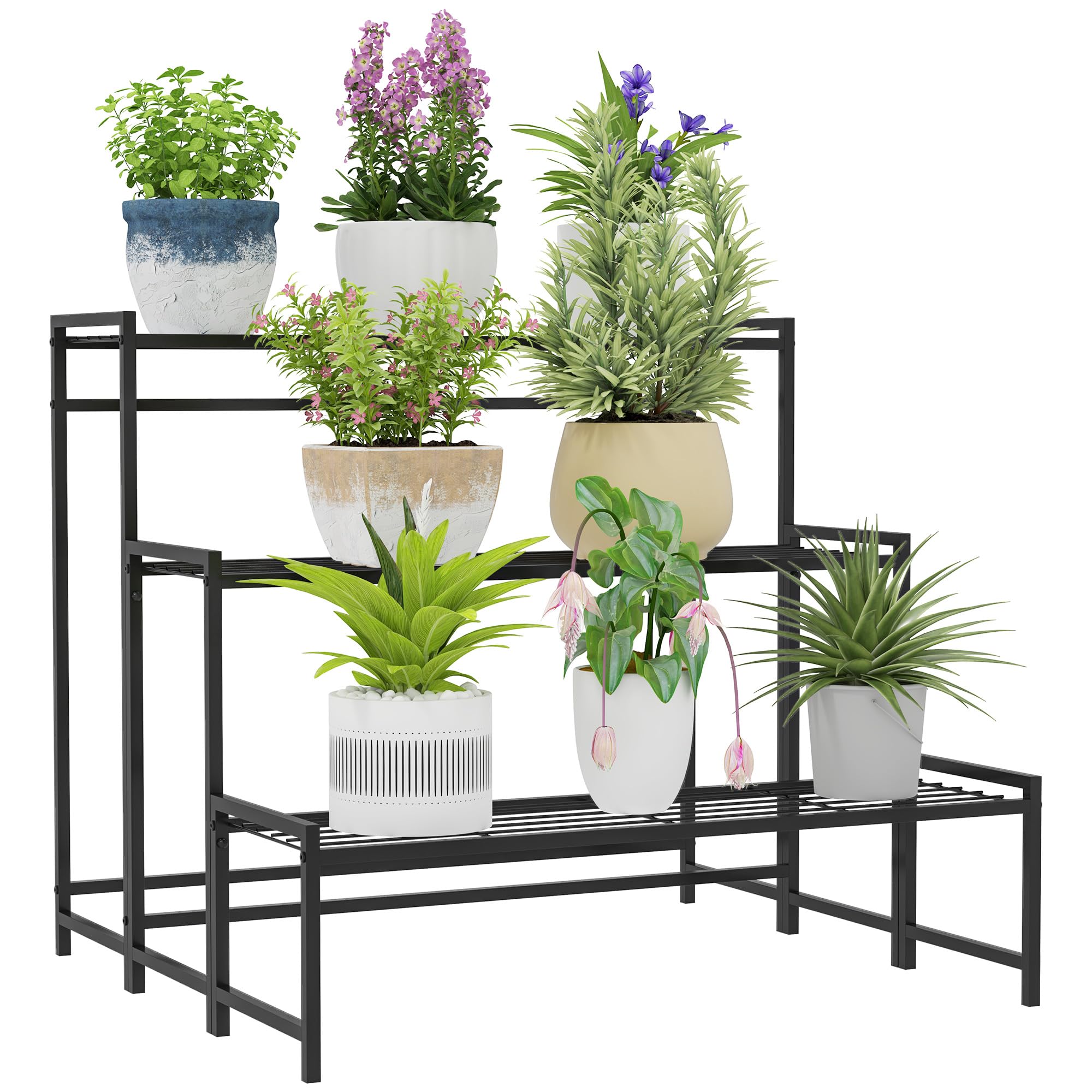 Outsunny Black 3-Tier Metal Plant Stand Modern Ladder Shelf For Garden Balcony