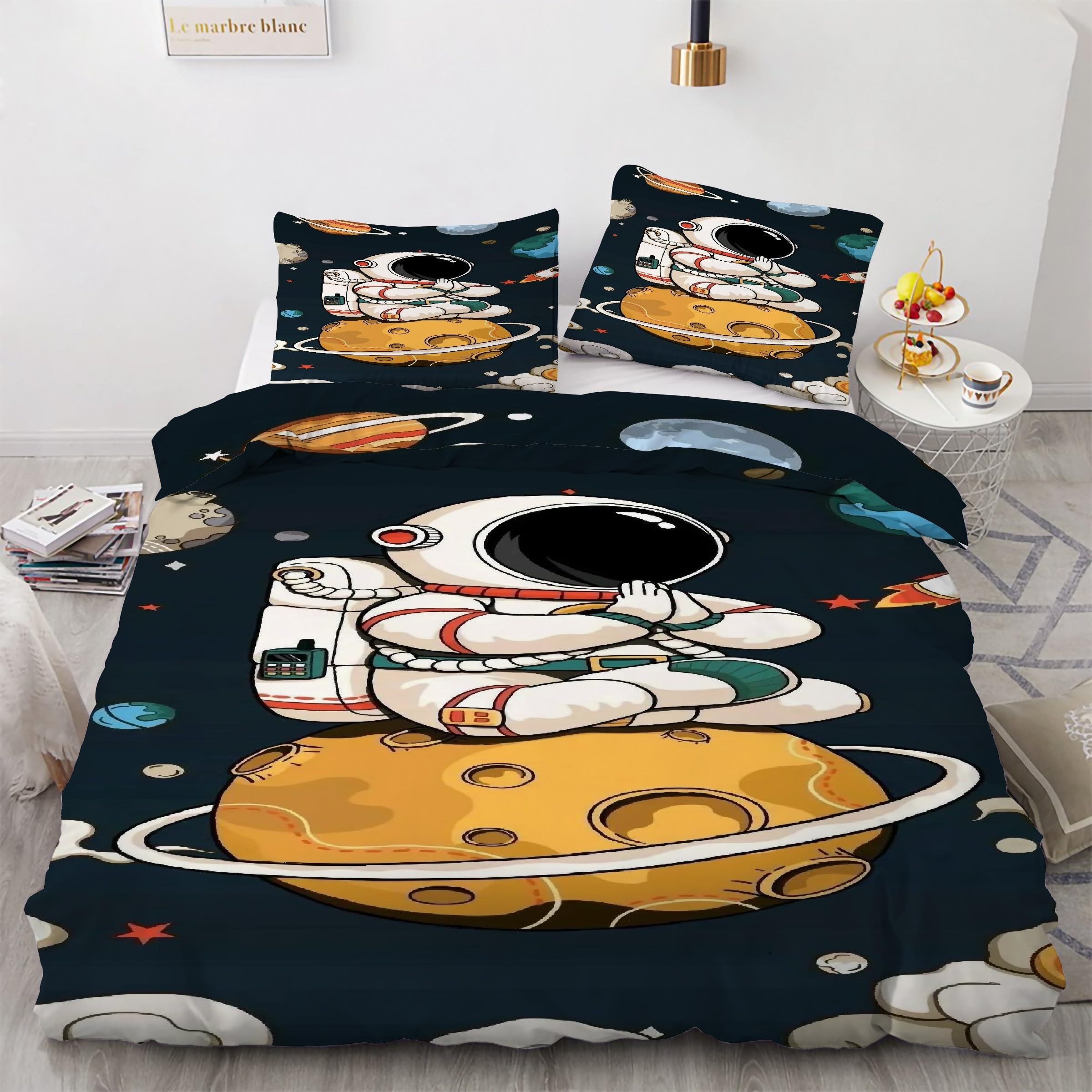 Housse de couette coton astronaute pour lit enfant thème espace 90x190