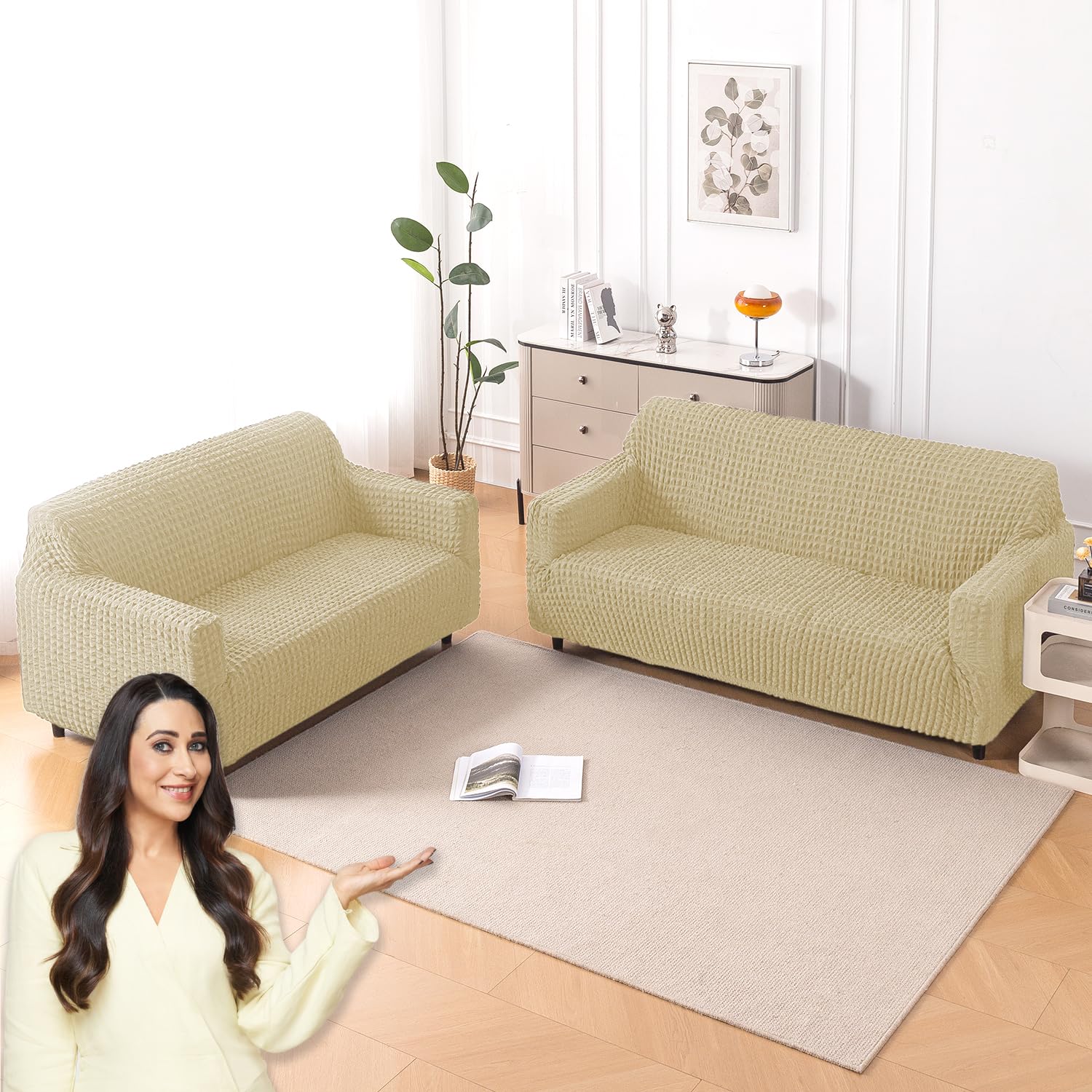 HOKIPO 'Aria Nova' 280 GSM Bubble Sofa Cover 3 Seater and 2 Seater Fully Covered – 5 Seater Stretchable Sofa Cover, Beige (AR-6210+6209-BGE)-image-36