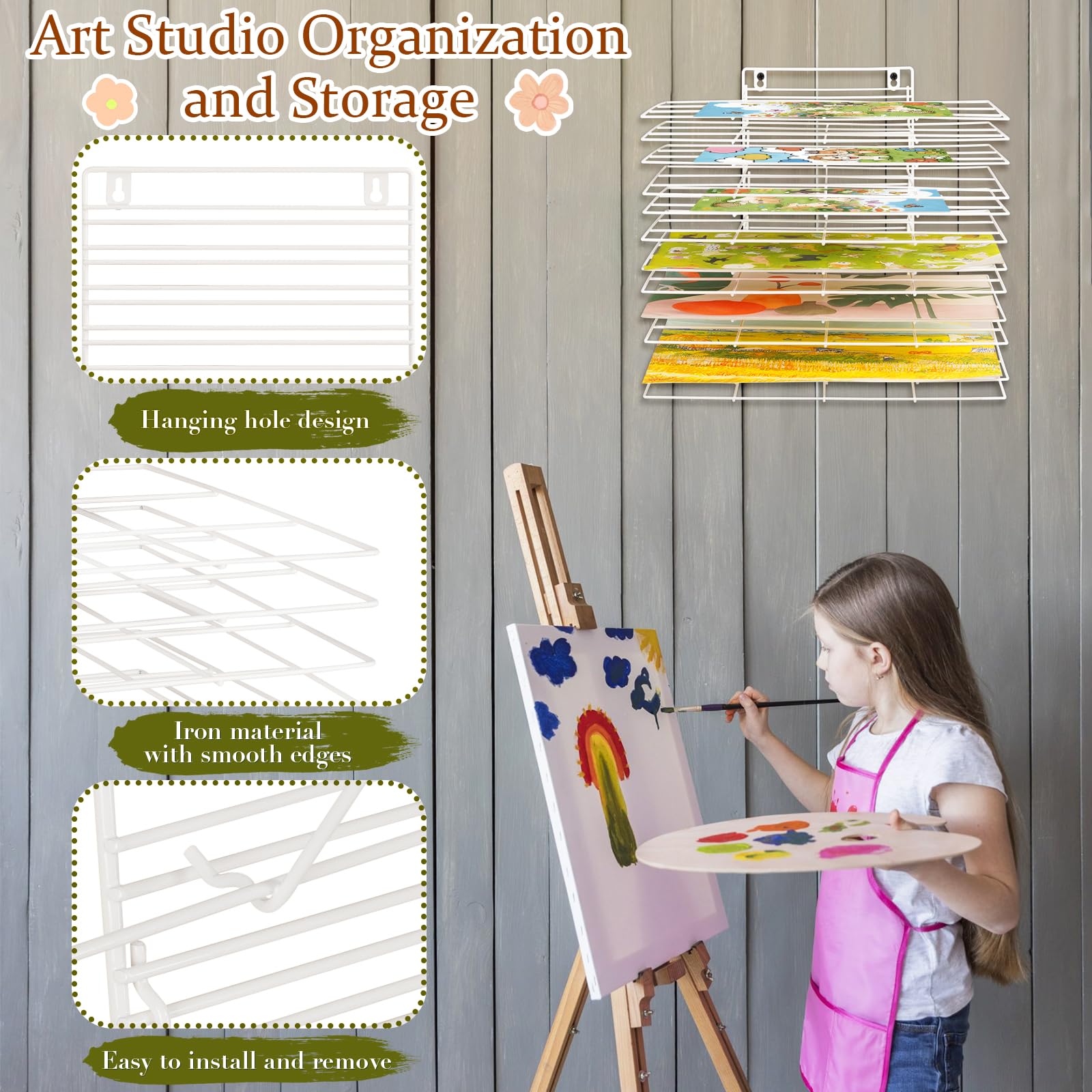 Kunst-Trockenständer für Klassenzimmer, Farbtrockner, kleines Wandkunst-Aufbewahrungsregal mit 8 abnehmbaren Ablagen für Klassenzimmer und Kunststudios (Weiß, 12 Regale)