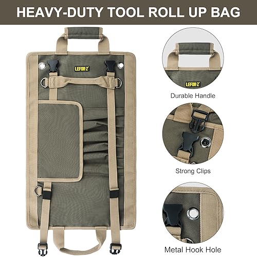 Miniatura 6 de Bolsa de herramientas, organizador grande de herramientas enrollable, bolsa de almacenamiento de rollo de herramientas de 13 bolsillos, bolsa de