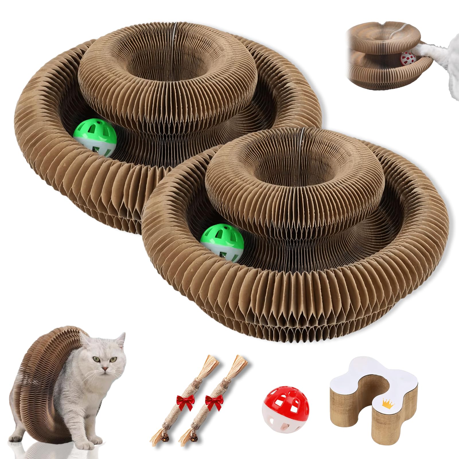 Boopz Palla per gatti, tiragraffi flessibile con campana e pista avventura, organo magico per gatti, giocattolo interattivo e trasformabile per esercizi mentali per gatti (2 pezzi B)