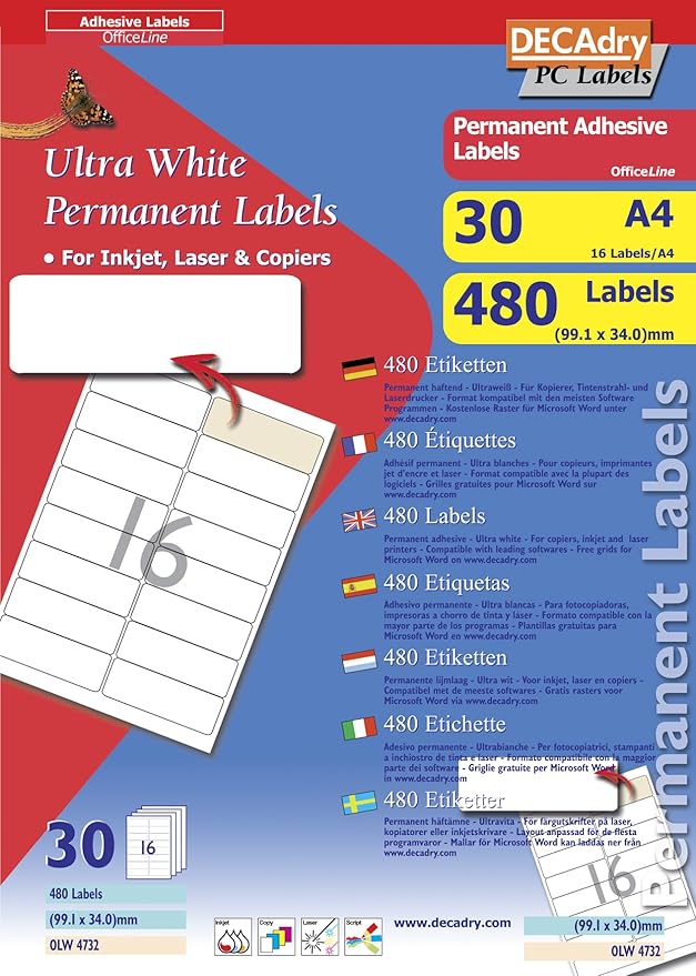 Decadry Permanent Adhesive Label White (Pack of 480) Amazon.co.uk
