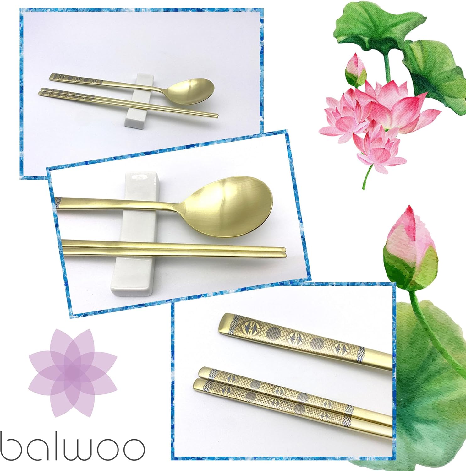 Flying Crane Pattern Design Korean Style Sticky Rice Spoon Chopsticks Set 304 Stainless Titanium Plating Steel Soup Spoon Ramen Chopsticks Flatware (5)