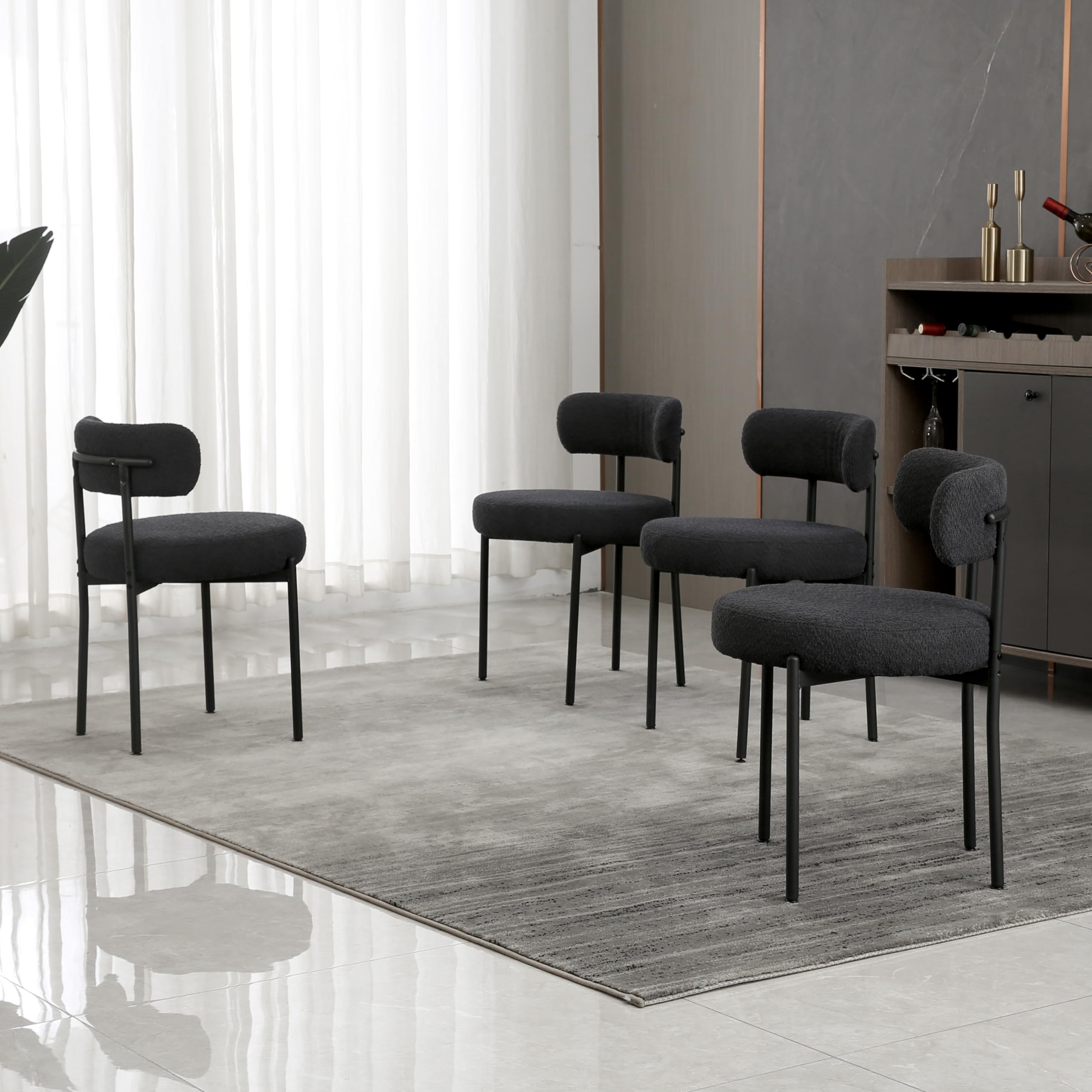 AISALL Black Dining Chairs 1 Round Upholstered Boucle Dining Room
