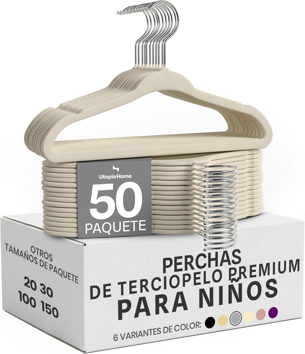 Utopia Home Perchas Terciopelo para niños (Marfil, Paquete de 50)