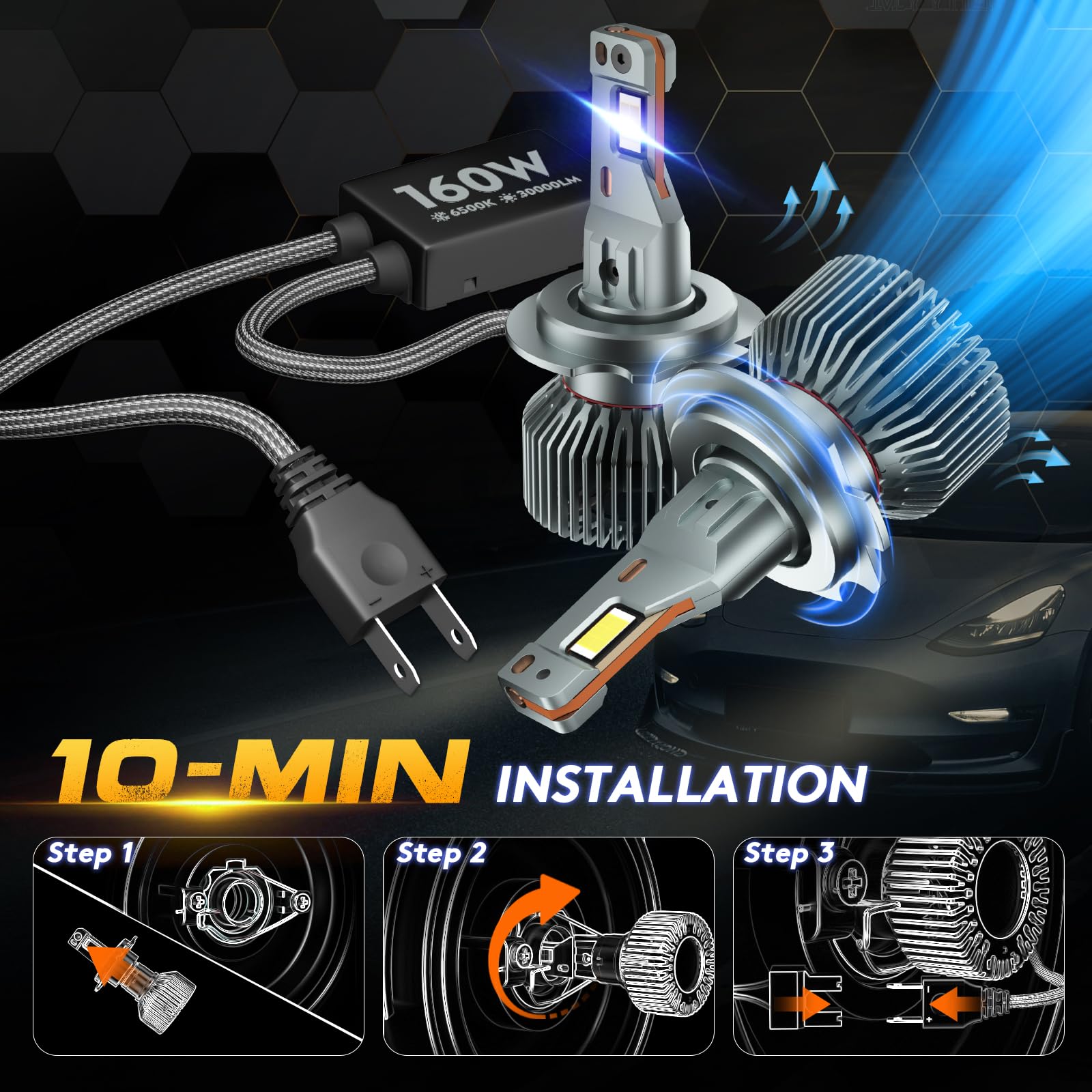 H7 LED 30000LM Lampadine: 160W Kit di Conversione - Led h7 Fari Alogeni Auto - Lampadina Sostituzione per Alogena - 6500K Bianco