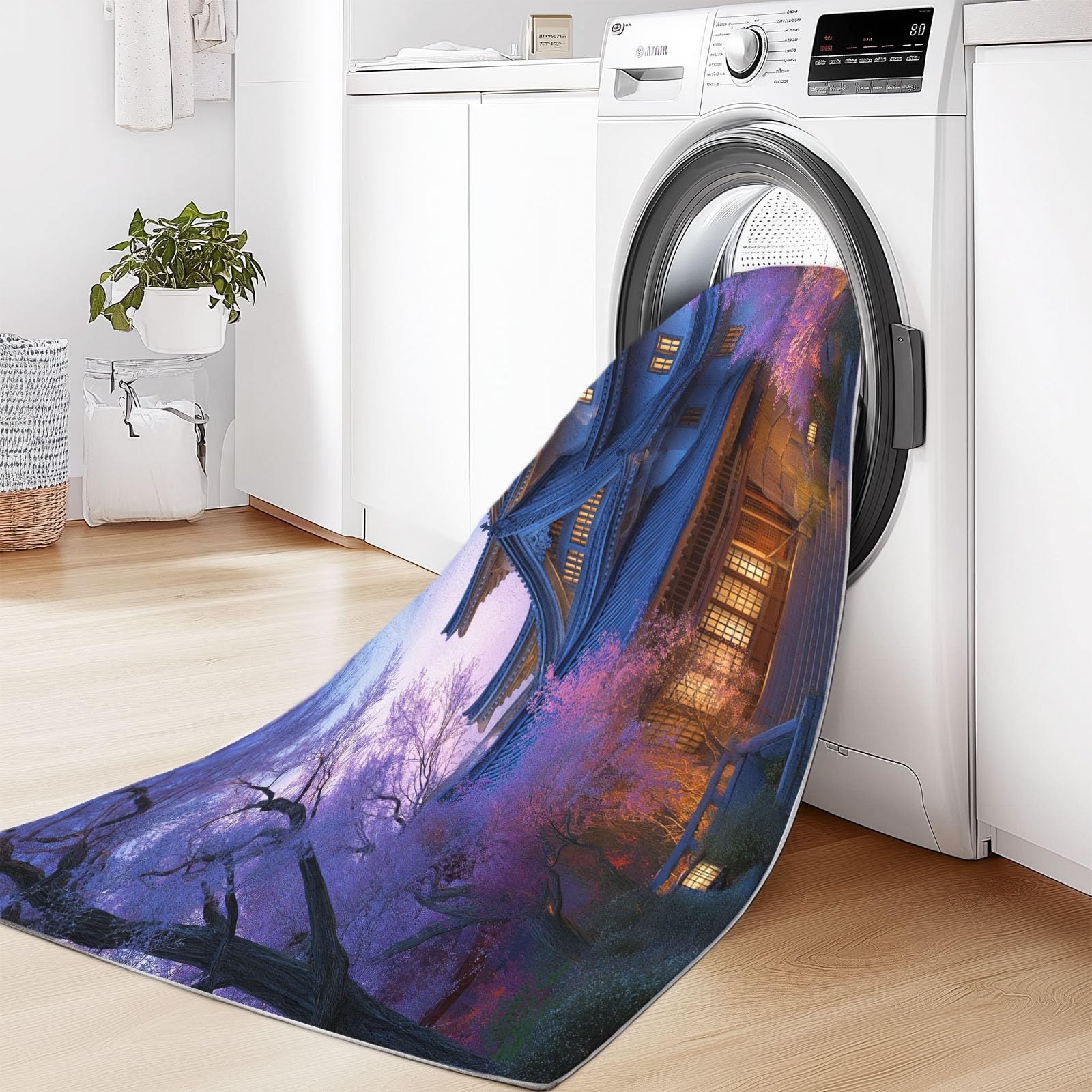 Dywanik z motywem kwiatów krajobrazu wiejskiego nadający się do prania trwały, dywan z krótkim włosiem 160 x 230 cm składany, łatwy w czyszczeniu, antypoślizgowy z gumowym podkładem TPR do sypialni