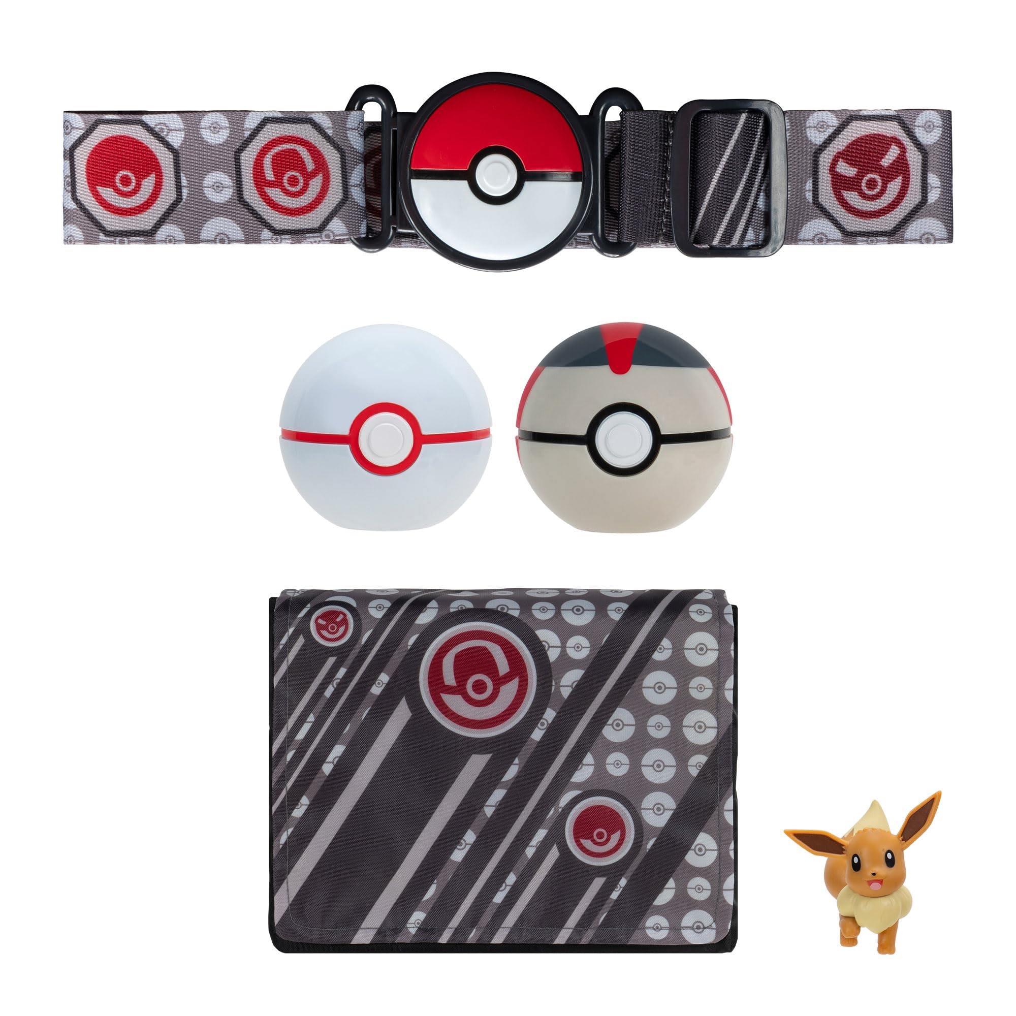 Pokmon Eevee Clip N Go Bandolier Set - 2-Inch Eevee Battle Figure with Clip N Go Belt and Bag plus Premier and Timer Ball Accessories