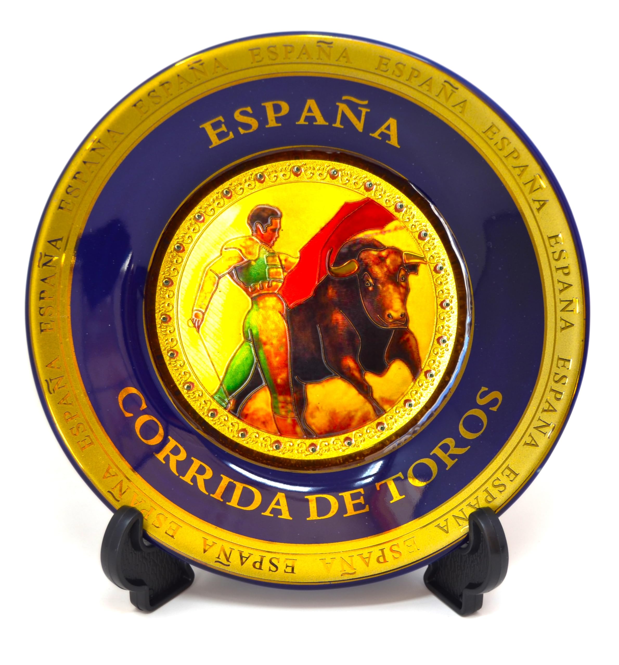 Corrida de torros.15.5cm Plato Decorativo de Cocina española, decoración de Paredes Interiores. España. Chapado en Oro. colgado en la Pared