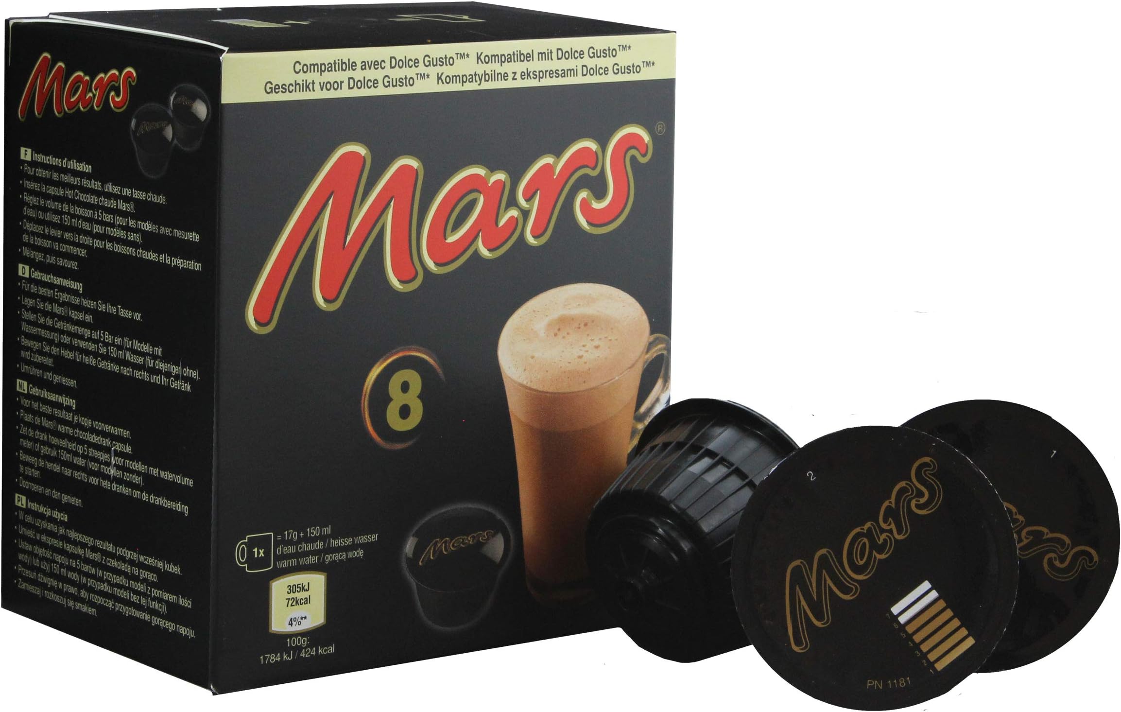 Dolce Gusto Compatible Capsules, Mars Flavored Hot Chocolate, 8 x 17 g (0.5 oz)