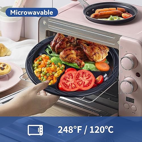 Miniatura 5 de Platos de plástico, paquete de 150 platos llanos desechables de 9 pulgadas, para fiestas, barbacoa, 3 compartimentos, lavables a máquina, platos