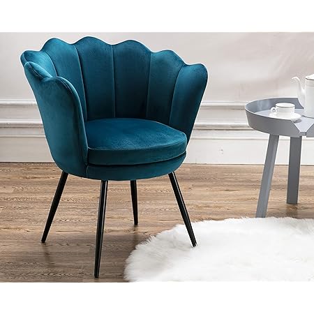Amazon Com Cimota Blue Living Room Chairs Velvet Makeup Vanity Chair With Back Arm Modern Bedroom Accent Chair Cute Comfy Single Upholstered Chair With Black Metal Legs Teal Blue Kitchen Dining