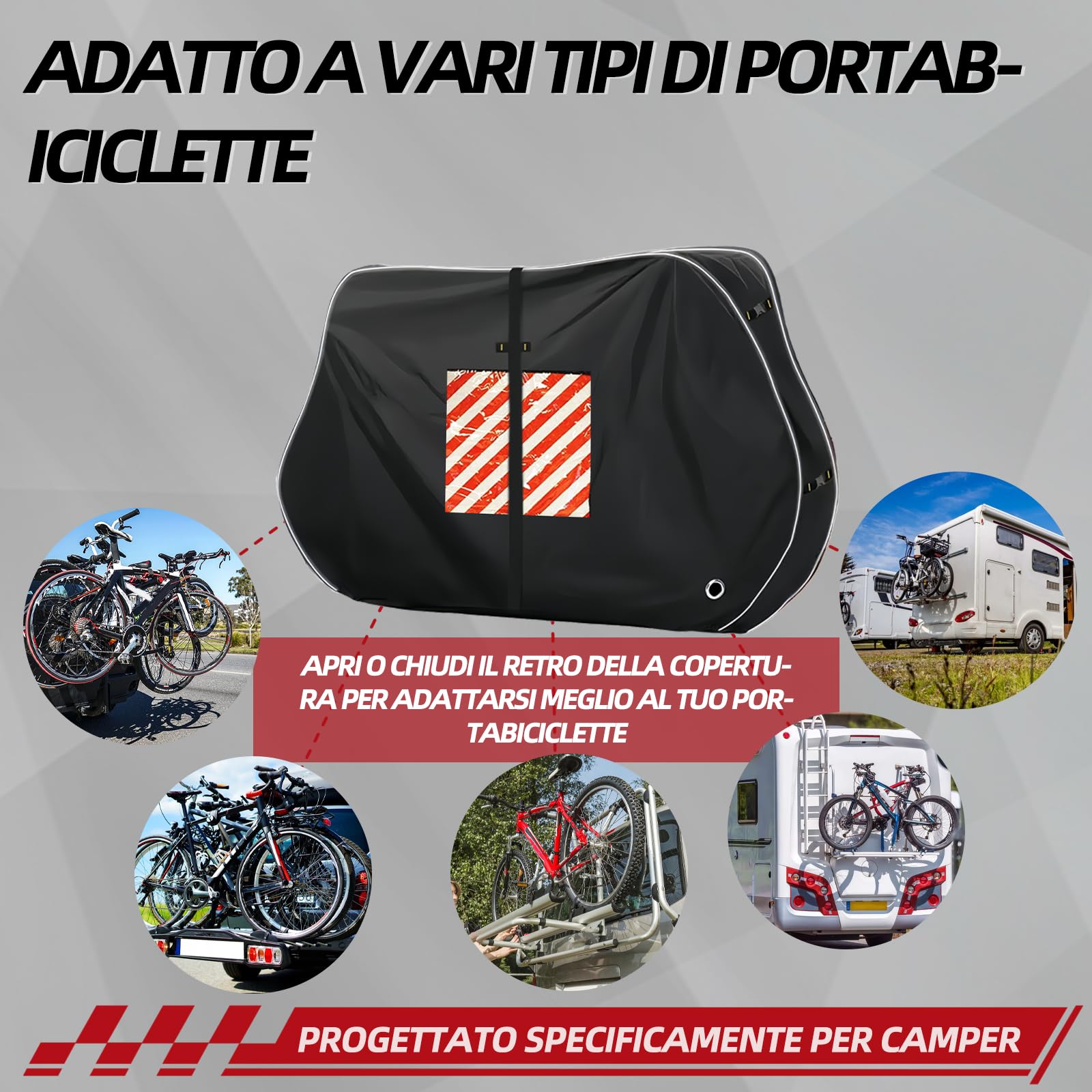 Telo protettivo per bicicletta, resistente agli agenti atmosferici e protettivo, in tessuto Oxford 600D, adatto per 3 biciclette, portapacchi per roulotte o camper (Nero)