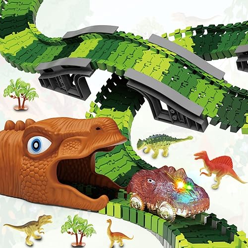 Miniatura 2 de WISHTIME Juguete de pista de carreras de dinosaurio para niños 268 piezas Crea un paraíso de dinosaurios para amantes de los dinosaurios juego