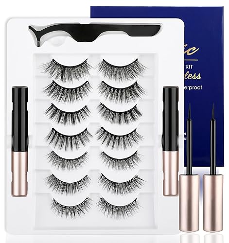 Pestañas magnéticas con delineador de ojos, 10 imanes, pestañas magnéticas de aspecto natural, magnéticas, reutilizables, kit de pestañas