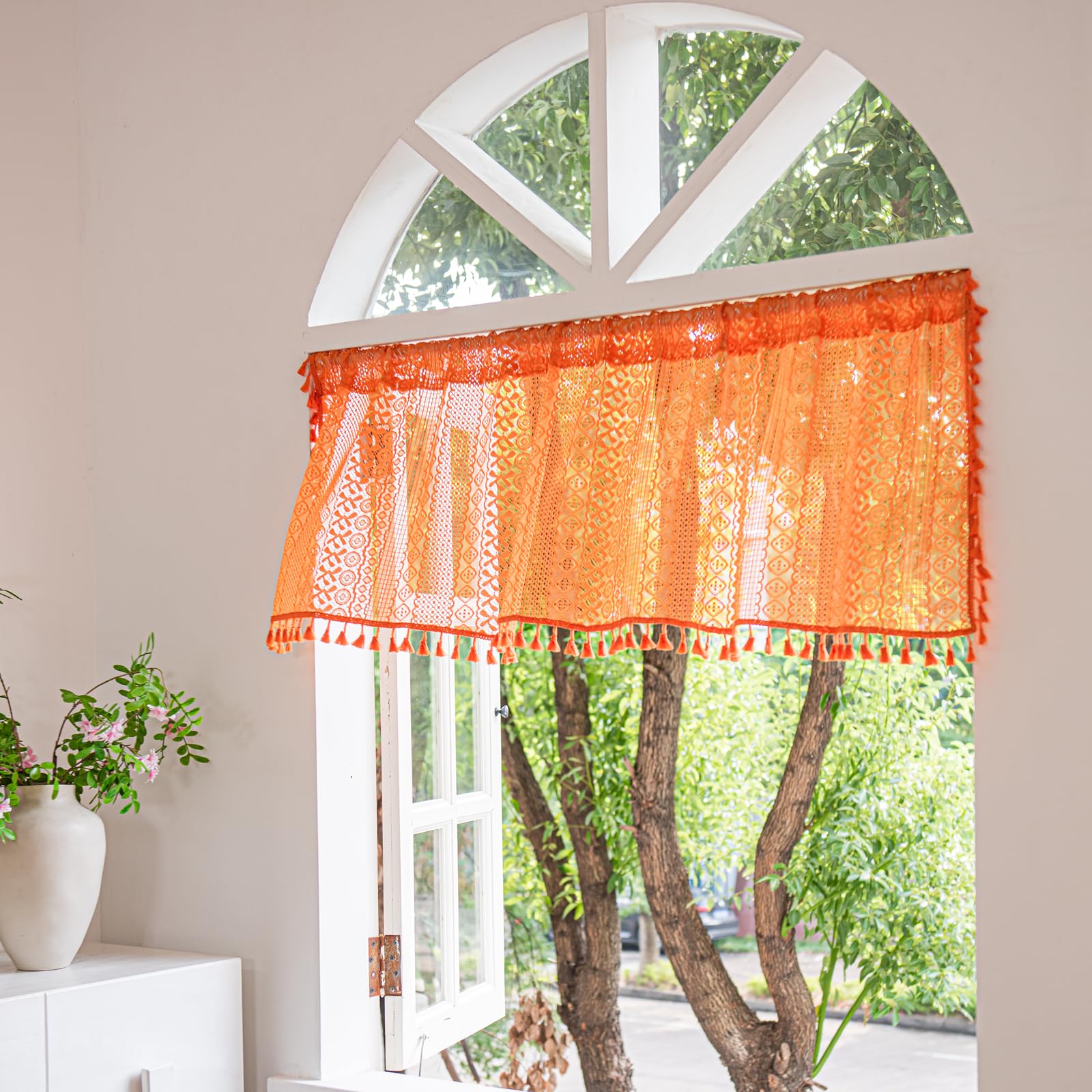 Boho Lace Curtains - Vintage Shabby Chic Window Treatment -16