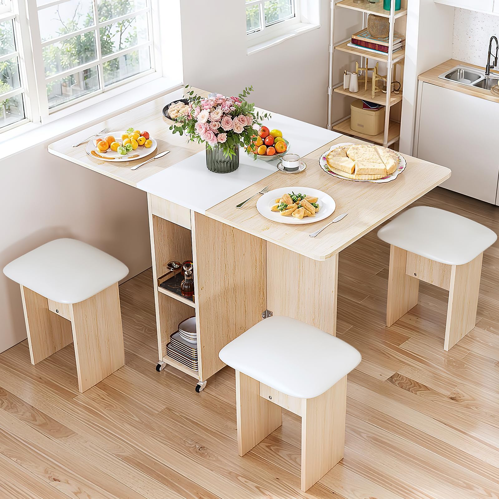 Amazon.com - AWQM Foldable Dining Table Set for 4,Folding Dining