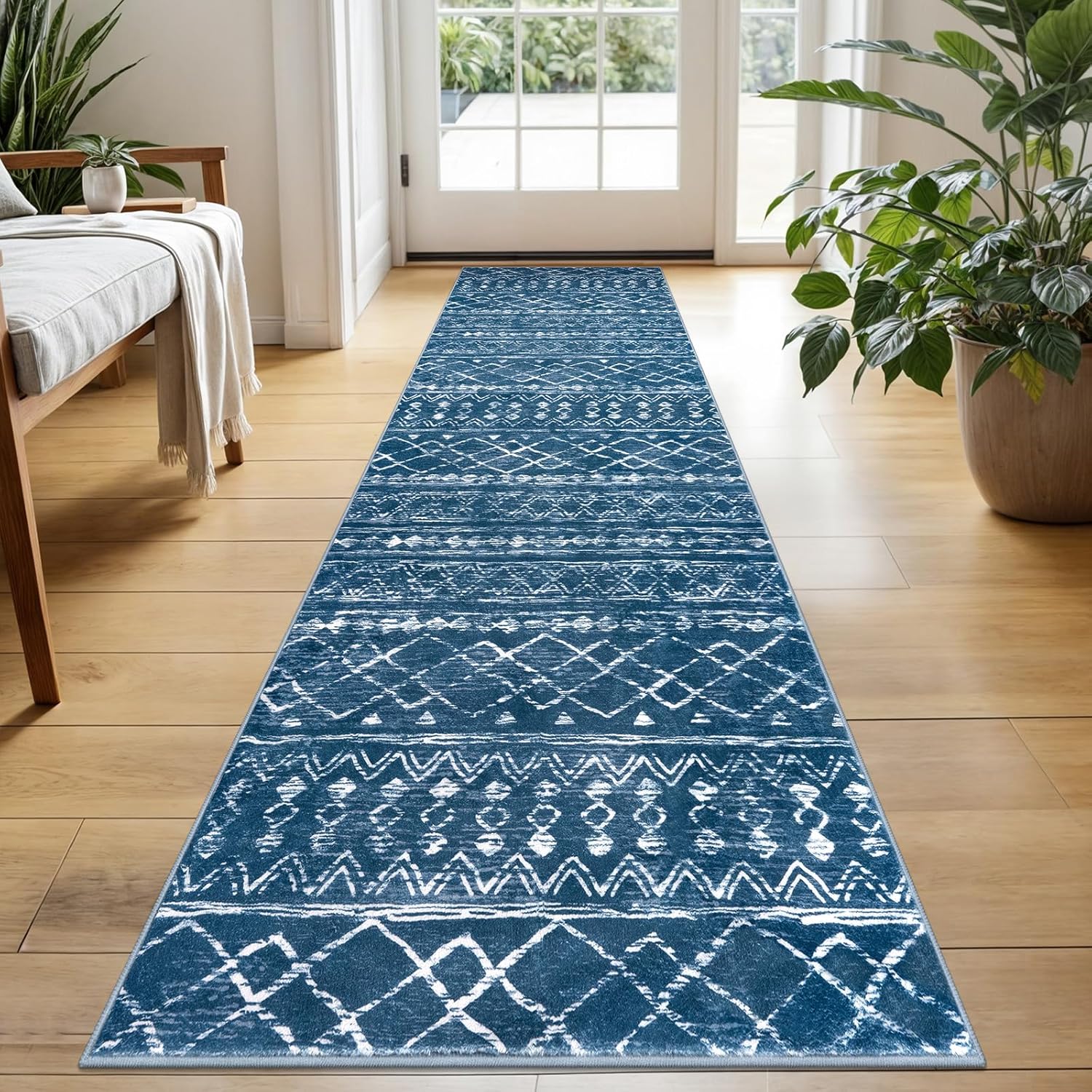 KUTA Moroccan Washable Hallway Runner Rug, 2×6 Non-Slip Vintage Blue Boho Rugs Kitchen Runners Ultra Soft Distressed Geometric Floor Carpet for Bedroom Laundry Living Room KUTA Moroccan Washable Hallway Runner Rug, 2×6 Non-Slip Vintage Blue Boho Rugs Kitchen Runners Ultra Soft Distressed Geometric Floor Carpet for Bedroom Laundry Living Room