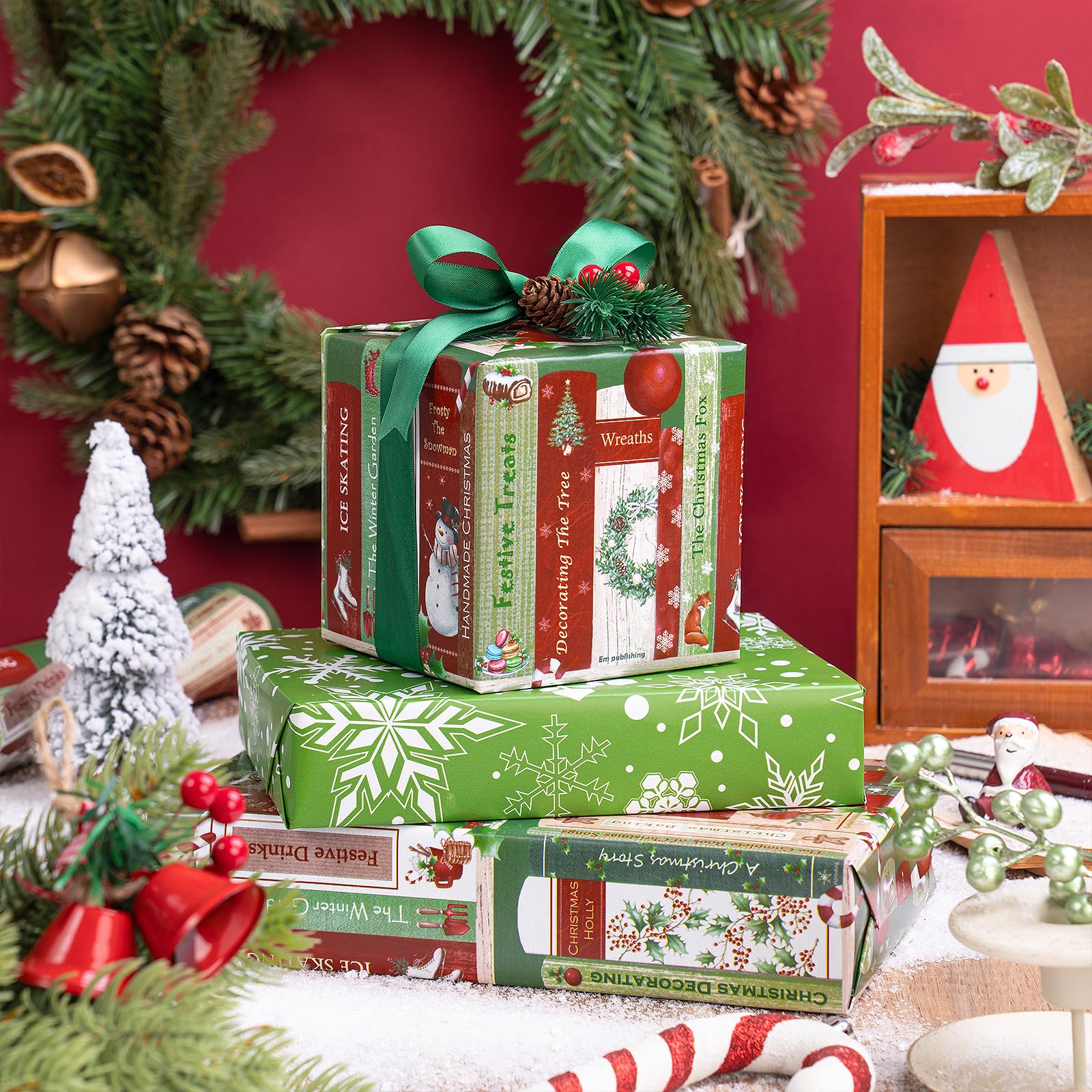 Papier Cadeau Noël Réversible RUSPEPA - Père Noël Vintage & Cannes à Sucre - 43,2 Cm X 10 M