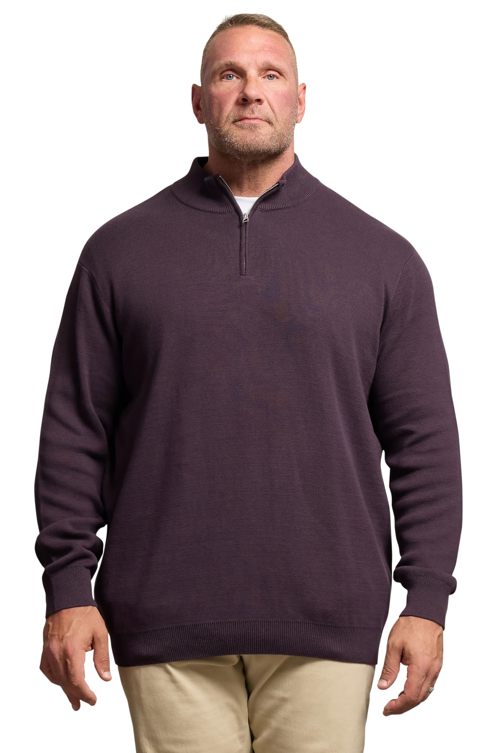 BadRhino Big & Tall Plum Milano Quarter Zip Jumper - Men's - Plus Size Curve Purple