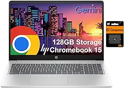 Laptop HP Chromebook 15 (15,6 polegadas antirreflexo, Intel N200 (> i3-1115G4), 8 GB DDR5 RAM, 128 GB de armazenamento (64 GB eMMC + cartão SD de 64 GB), KB numérico), casa e estudante, webcam com
