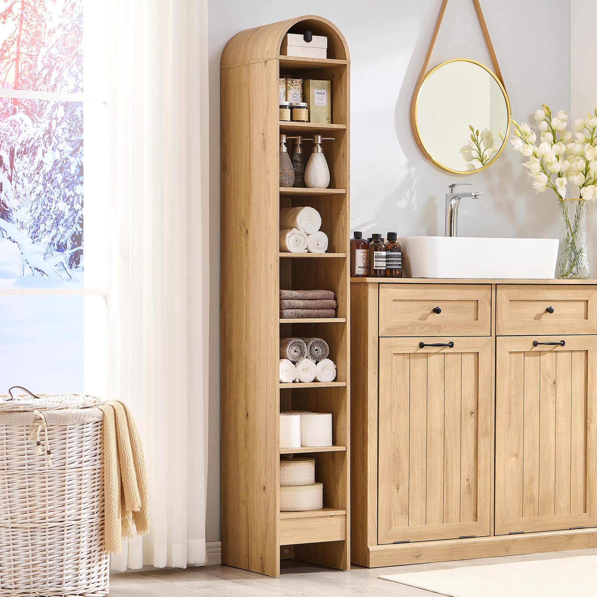 IFBUY 67 Inch Tall Arched Bathroom Storage Cabinet