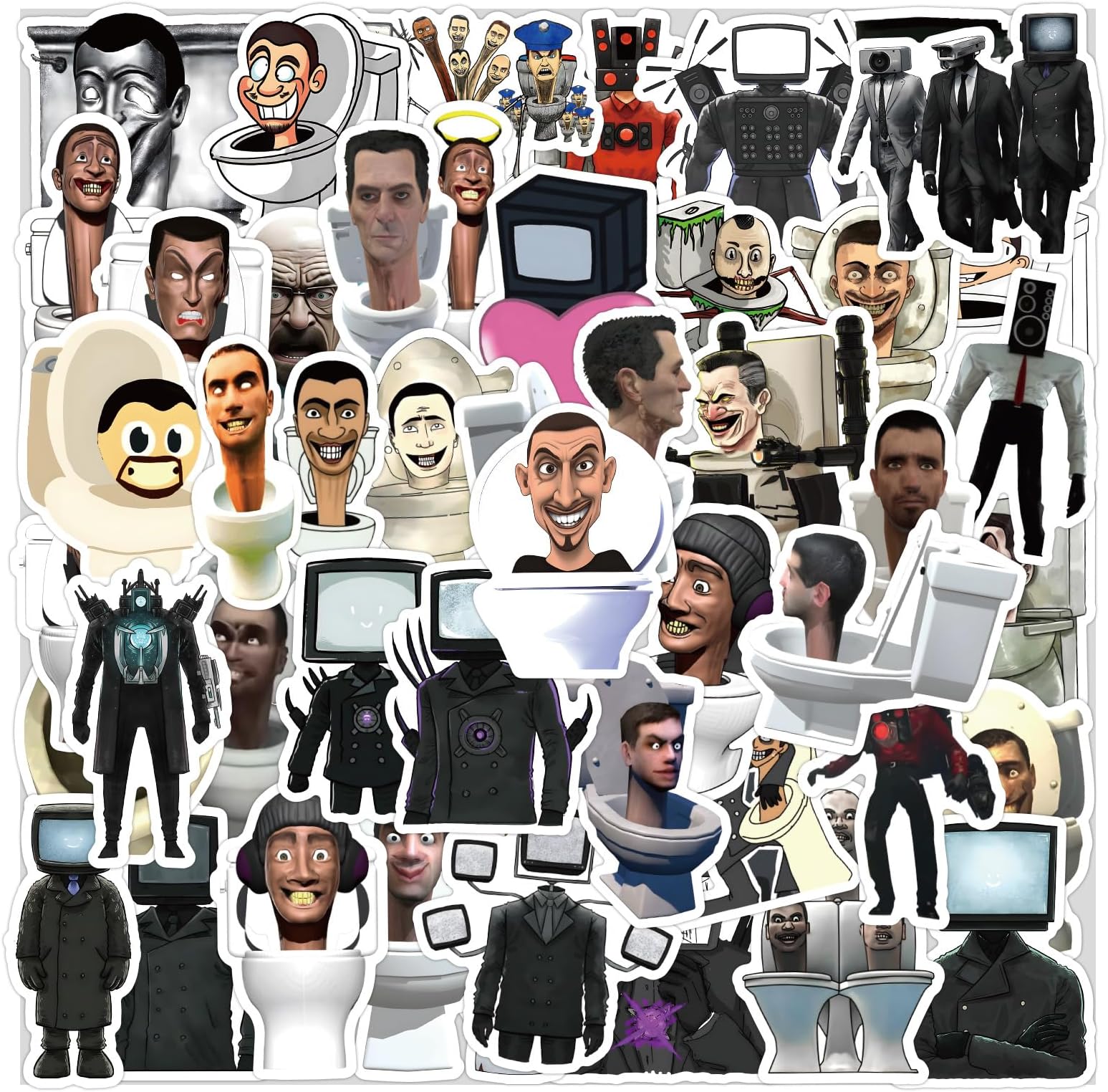 Skibidi Toilet Stickers for Laptop (Pack of 50), Gift for Children, Teenagers, Adults, Boys, Skibidi Toilet Aesthetic Stickers, Waterproof Vinyl Stickers for Scrapbooking, Skateboard, Car, Luggage