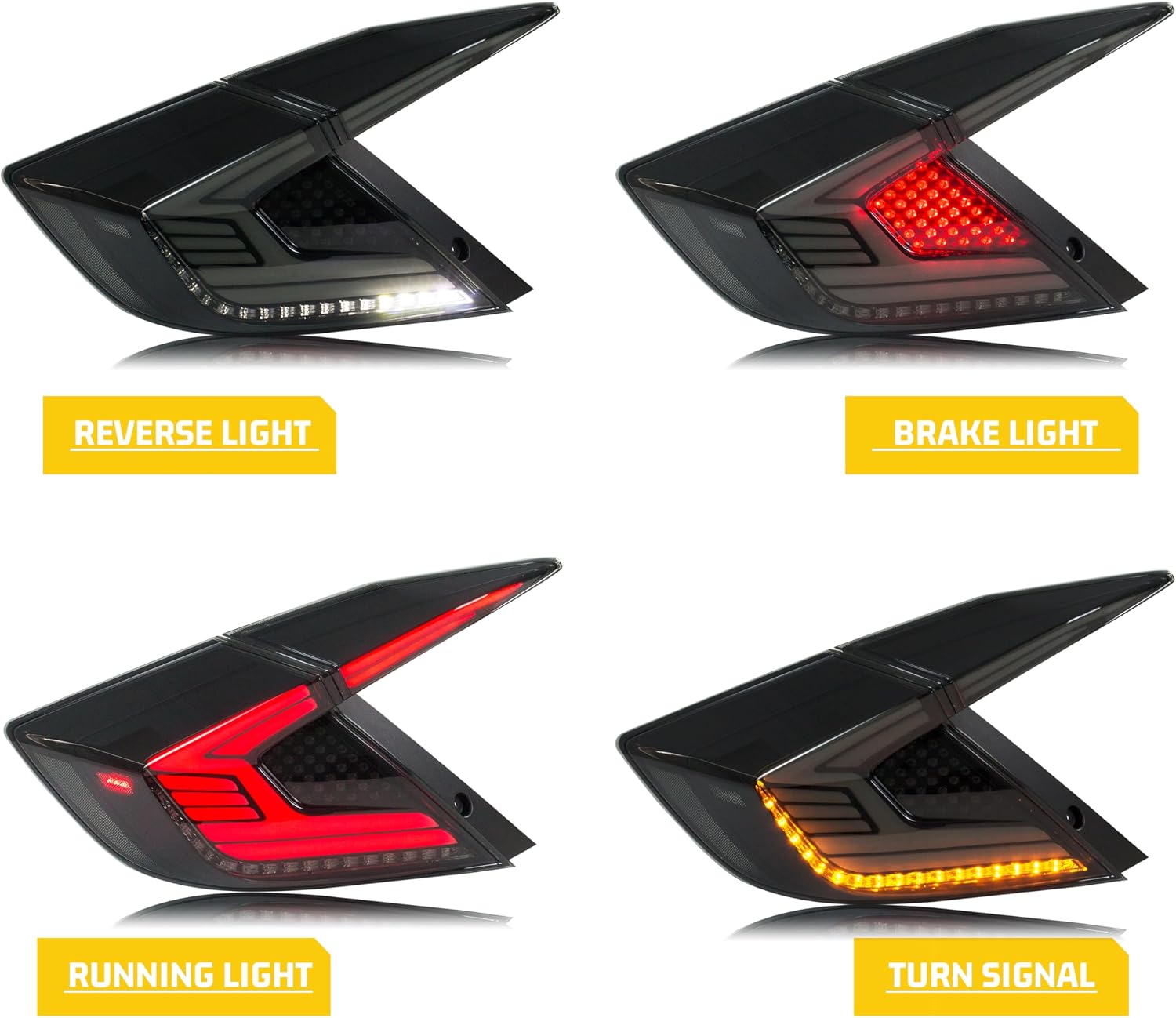 LED Tail Lights Assembly Compatible with Honda Civic 2016-2021 Sedan 10th Gen Start-up Animation Dynamic Turn Signal Rear Lamps Accessory Not fit Hatchback/Coupe