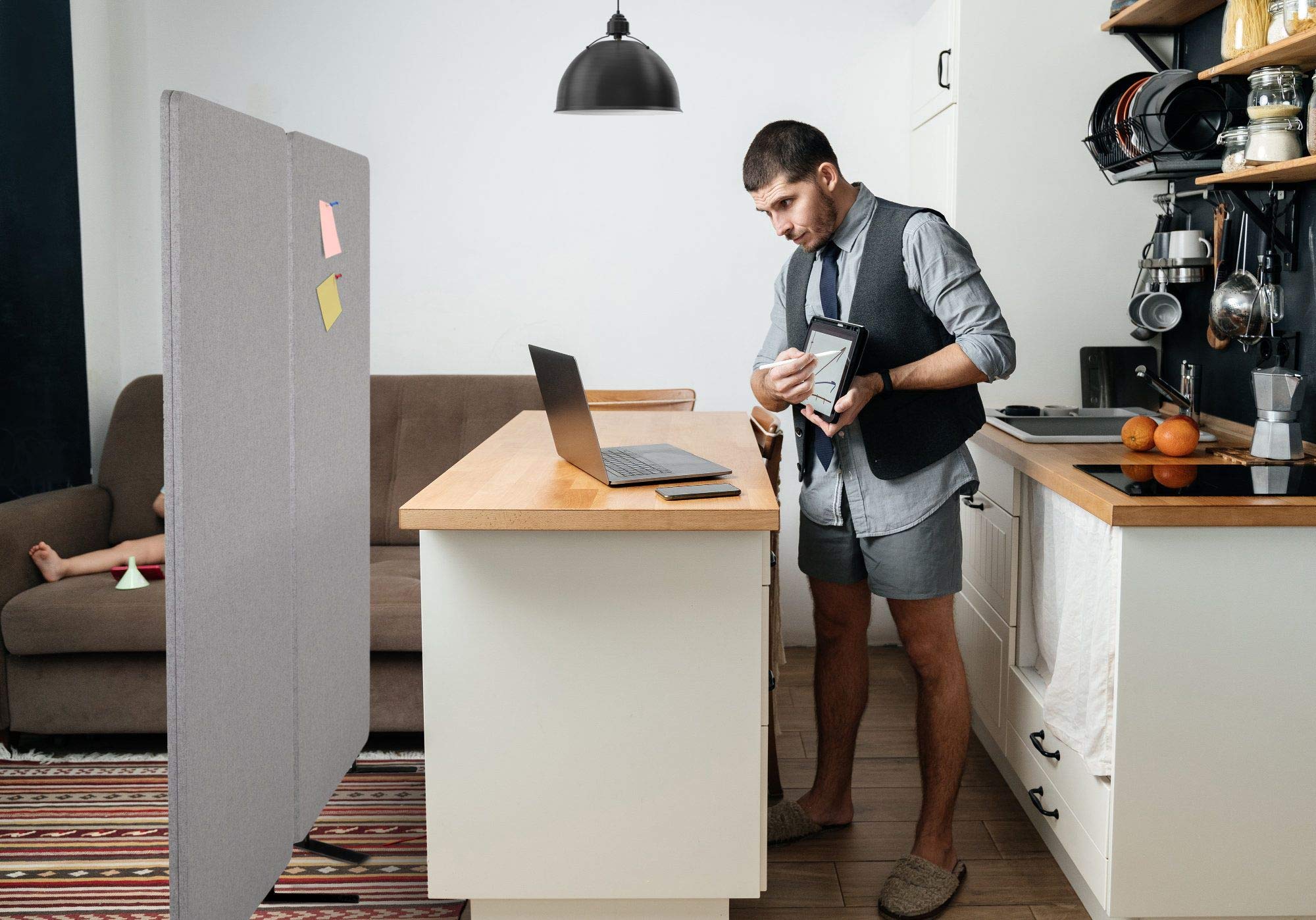 Set 3 Divisori Pronomic DiviRoom-162 GY, Facile da montare, Peso: 6 | Schermo mobile e divisorio per lavoro e casa, Pannello in fibra di poliestere, Rivestimento tessile grigio melange