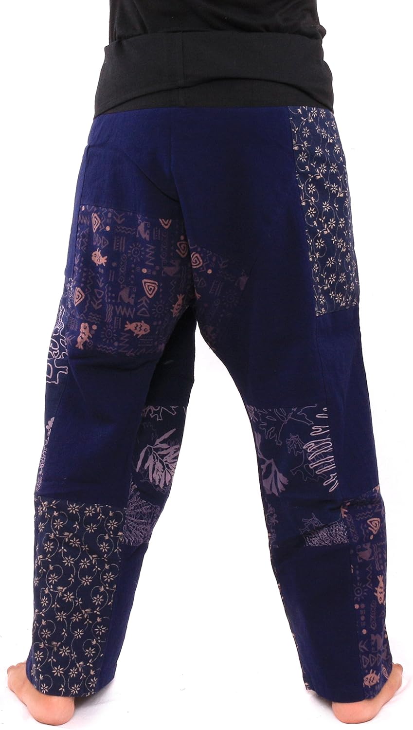Jing Shop Cotton Wrap Pants – Patchwork Design, Adjustable Waist, Size L Long, Handmade in Thailand - Image 4