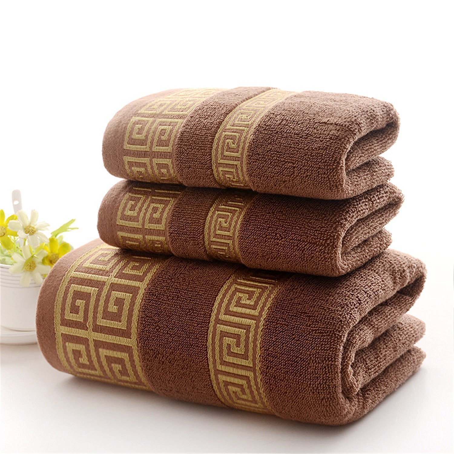 AHXHWKA 100% Cotton Highly Absorbent Embroidered Towels 3-Piece Towel Set Hotel Bath Towel, 1 Bath Towels, 2 Hand Towels Extra Thick Beach Bath Towels