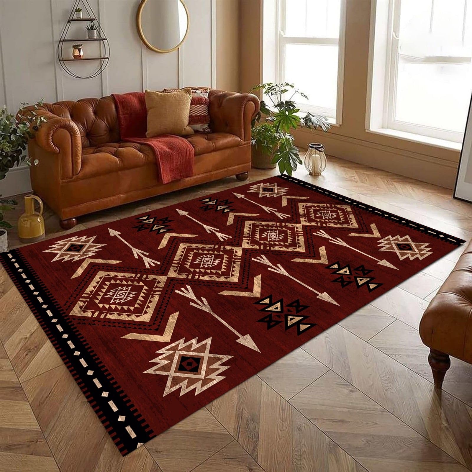 ZLXMN Southwest America Area Carpet 180x260cm Retro Western Living Room Mat Ultra-Soft Low Pile Durable Farmhouse Area Rug for Western Home Decor Foyer Rugs for Entryway