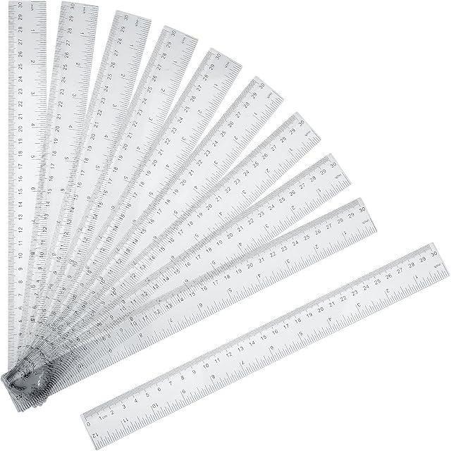 upain Rulers 30cm Multipack Shatterproof Plastic 12 Inch Transparent Ruler for School Classroom Office Supplies 10 Pack