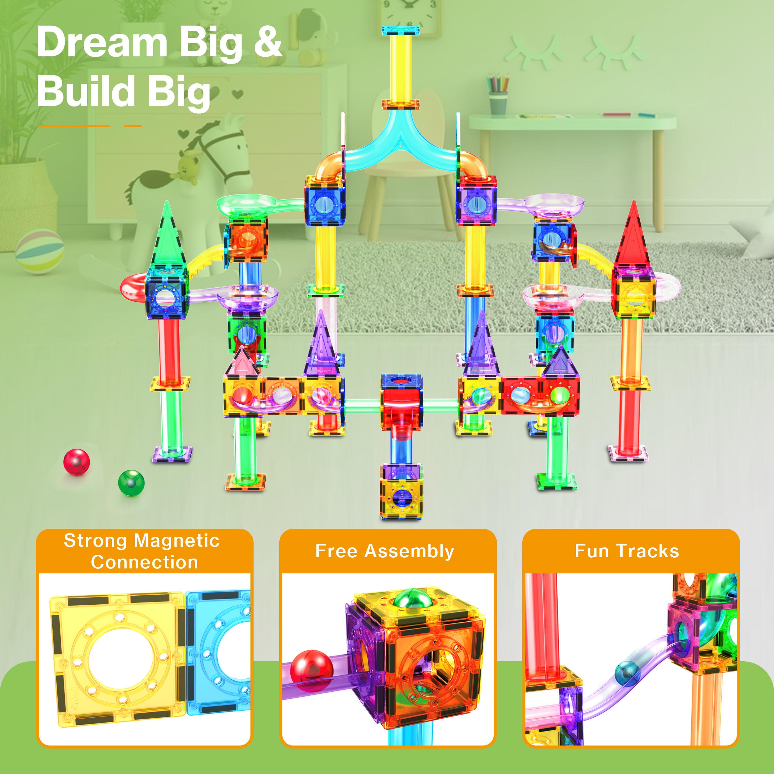PicassoTiles 200 Stück Magnetische Kugelbahn Murmeln für Kinder Rennbahn Spielzeugset Marmor Labyrinth Sensorisches Spielzeug für Kleinkinder STEM Pädagogische Magnet Bausteine Konstruktion Bausteine