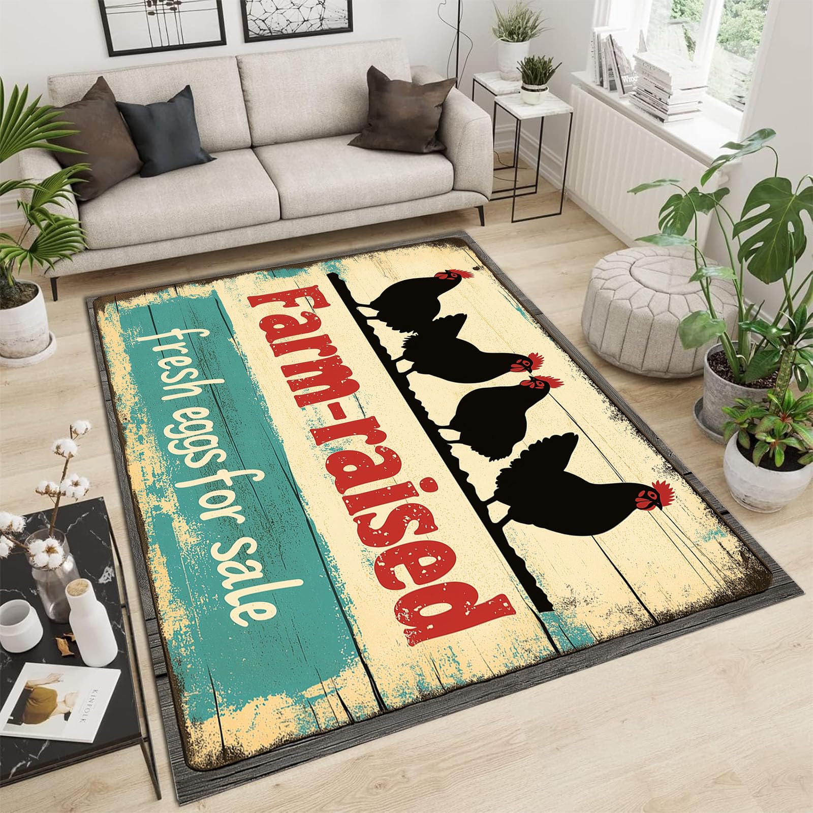 Tapis de salon beige 150x210 cm lavable et antidérapant à motif de bois antique