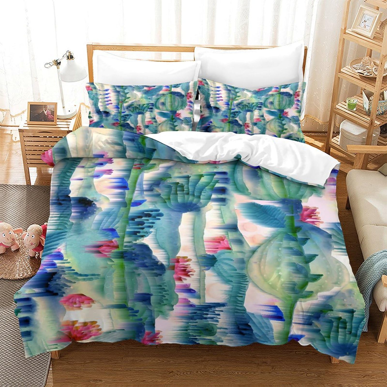 GDEKCIEAS Watercolor Graphic Textured Teens Bedding Set,3Pcs Duvet Cover,Lightweight Quilt Cover,Ultra Soft & Breathable for Kids And Adults Super King（260x220cm）