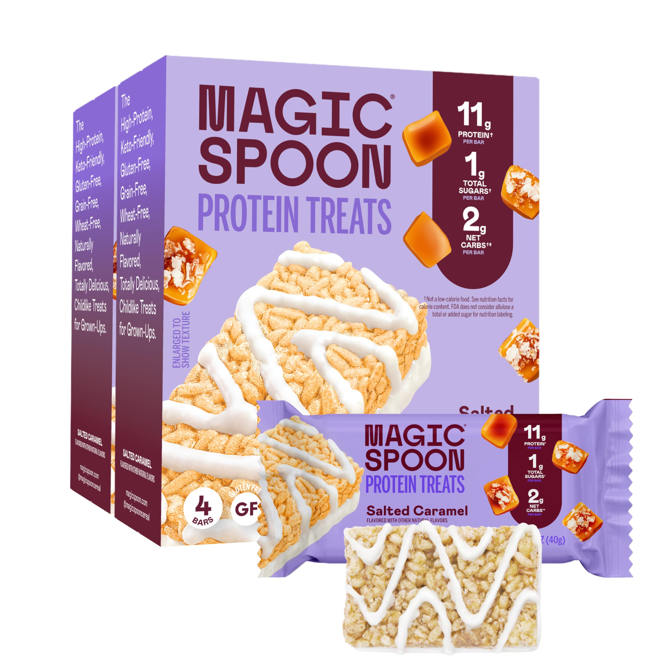 Magic SpoonTreats - High Protein, Low Carb, Keto Friendly, Low Sugar, Gluten Free, Crispy Protein Bar Cereal Bar, On-The-Go Healthy Snack (Salted Caramel, 8 Bars)