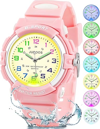 Juboos Kids Watch Analog for Boys Girls, Childrens Waterproof Soft Strap Kids Time Teaching Quartz Wristwatch for Ages 5-15