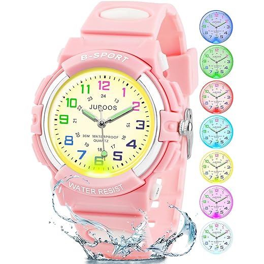 Juboos Kids Watch Analog for Boys Girls, Childrens Waterproof Soft Strap Kids Time Teaching Quartz Wristwatch for Ages 5-15
