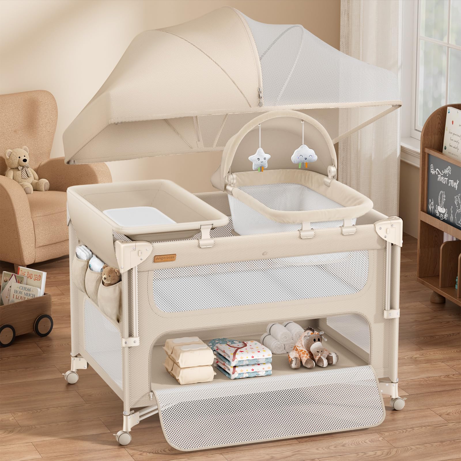 Amazon.com: ANGELBLISS Baby Bassinet Bedside Crib, 5-in-1 One-Push