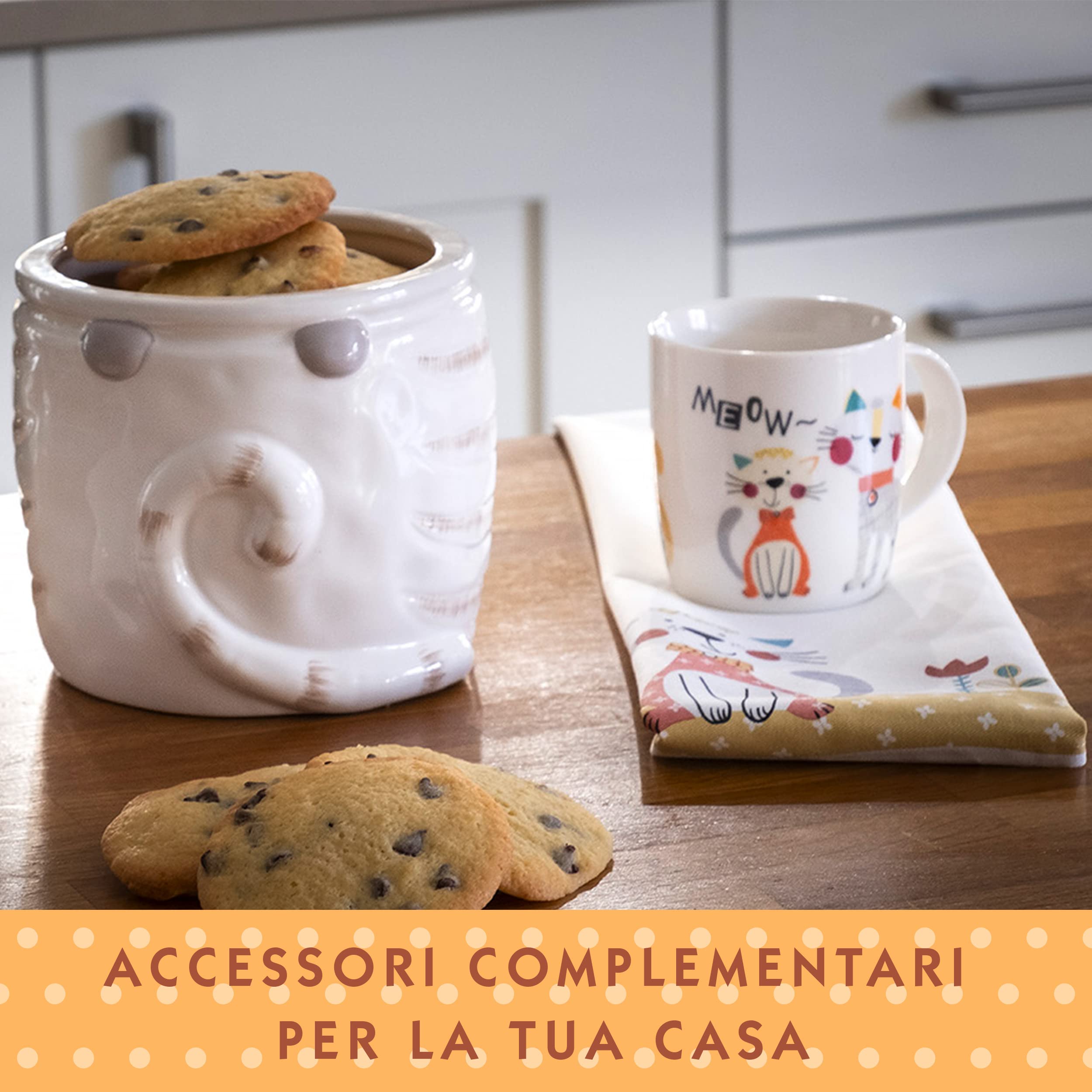 2 pezzi set di strofinacci, 100% cotone, design gatto e